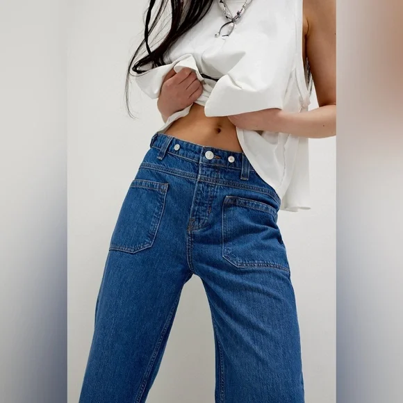 NWT FREE PEOPLE - We The Free Palmer Cuffed Jeans in colour Tunnel Vision - Picture 4 of 7